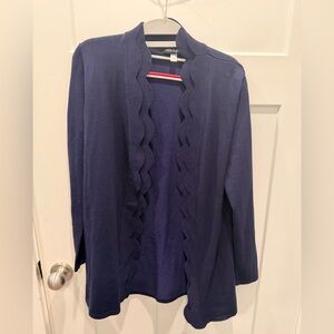 Cable & Gauge Navy Scalloped Open Front Cardigan Medium
